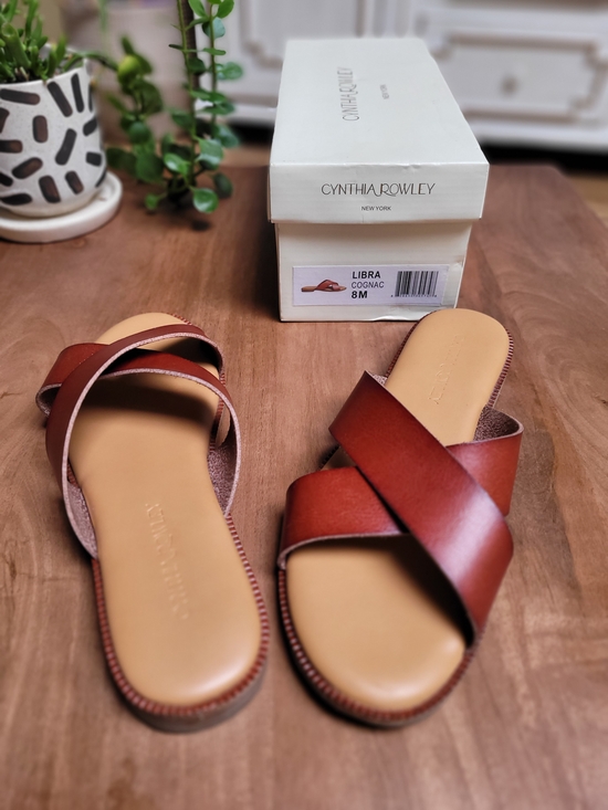 Cynthia Rowley Shoes - Cynthia Rowley Libra Cognac Leather Slide Sandals - Cognac